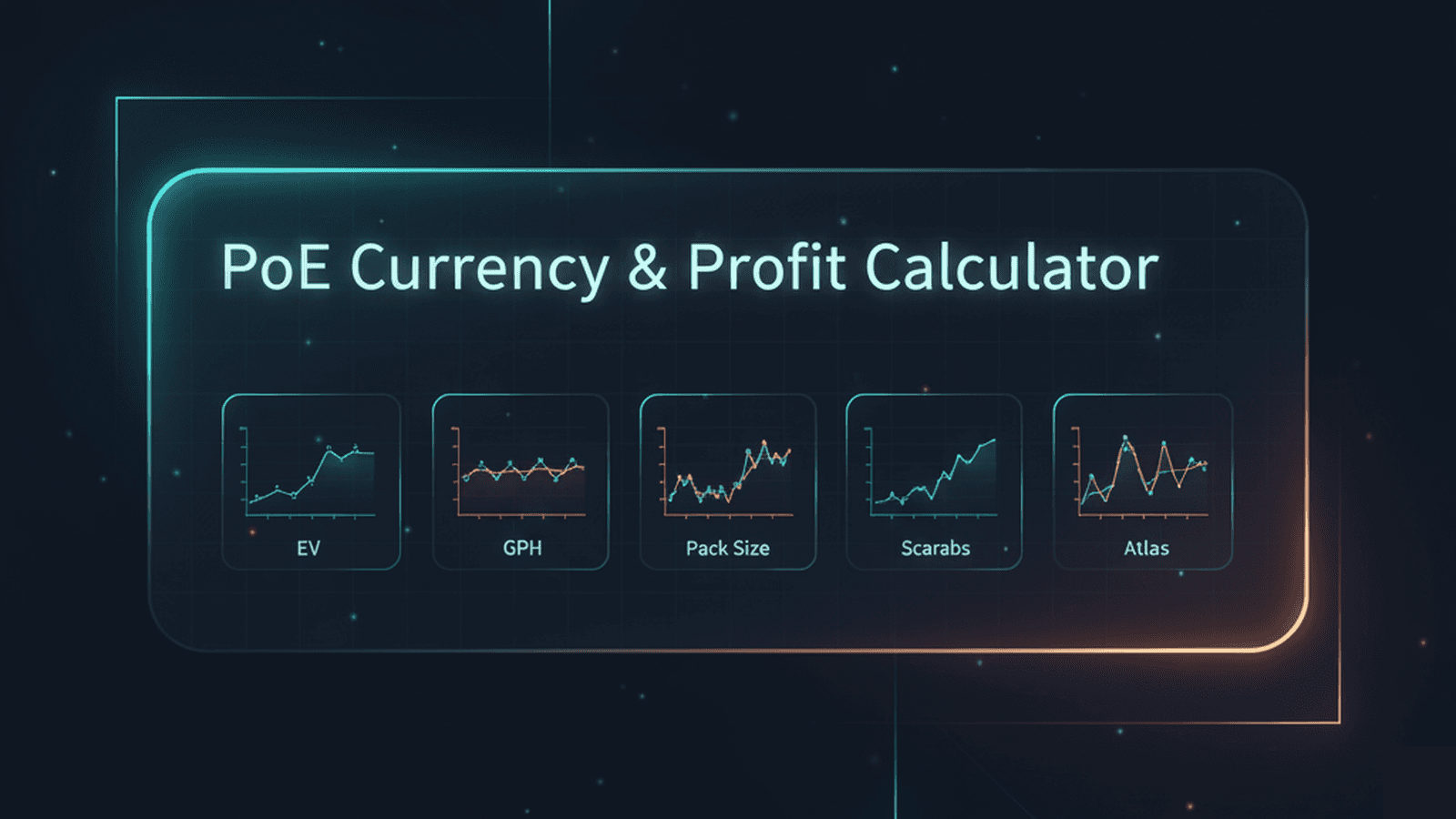 PoE currency profit calculator dashboard with EV, GPH and atlas charts